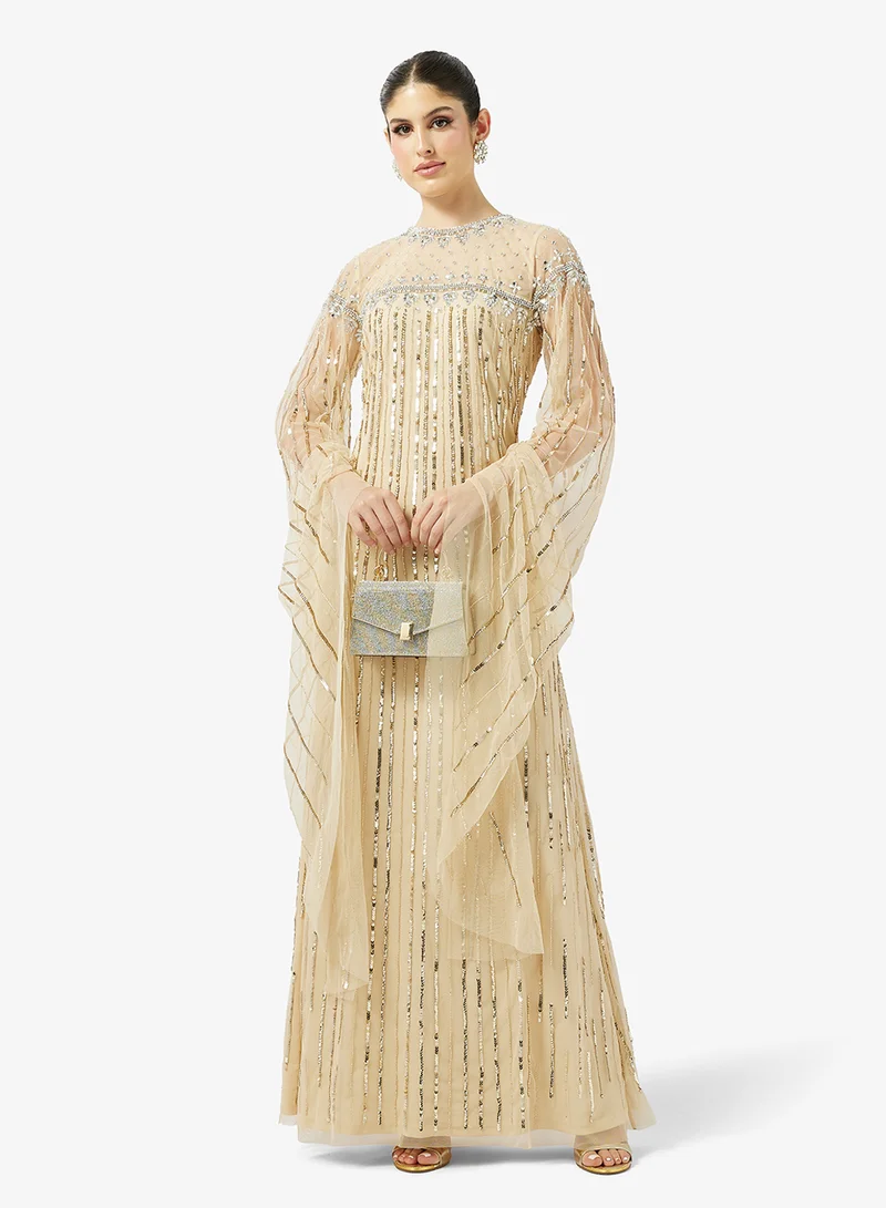 Namshi x  Bead Embellished Evening Gown with Cape Sleeves for Women | Best Price UAE